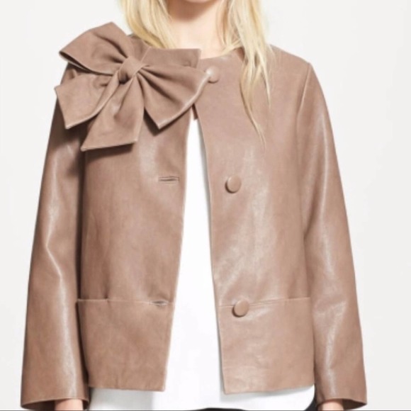 kate spade Jackets & Blazers - Kate Spade Light Brown Leather Bow Accent Dorothy Coat Jacket Size 6